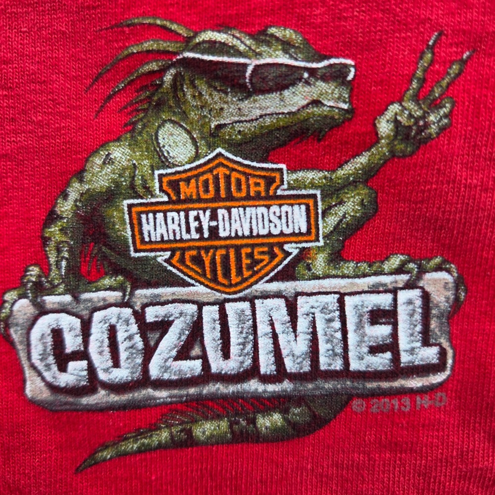 Retro HARLEY-DAVIDSON 2013 Cozumel Mexico Biker Pocket T-Shirt Mens Large Red